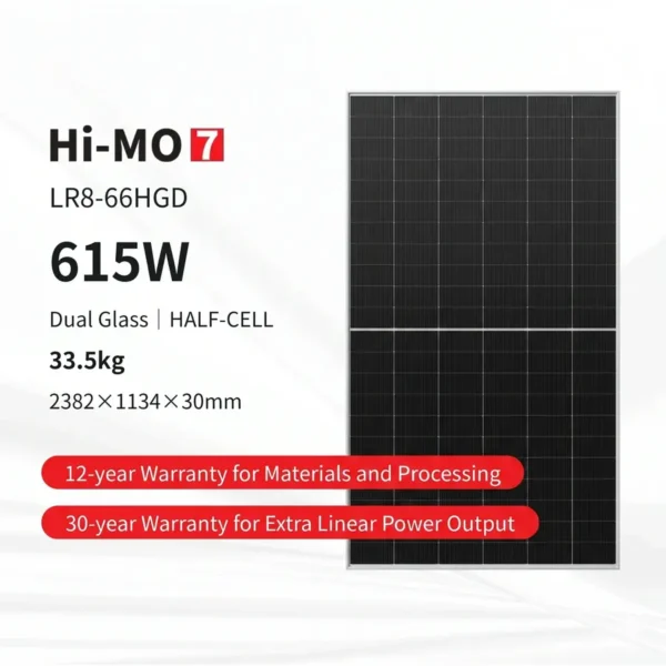 LONGI Solar Hi-MO 7 LR8-66HGD-615M Bifacial Double Glass High-Efficiency Solar panel 615W
